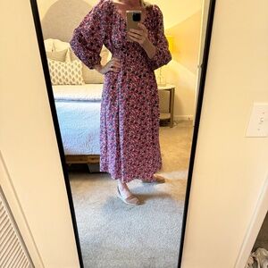 JCrew V-neck midi dress in berry floral